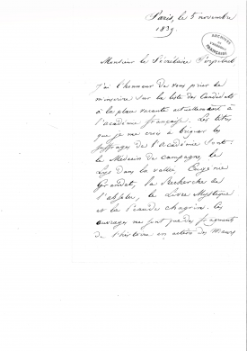 Lettre d'Honoré de Balzac (1799-1850)